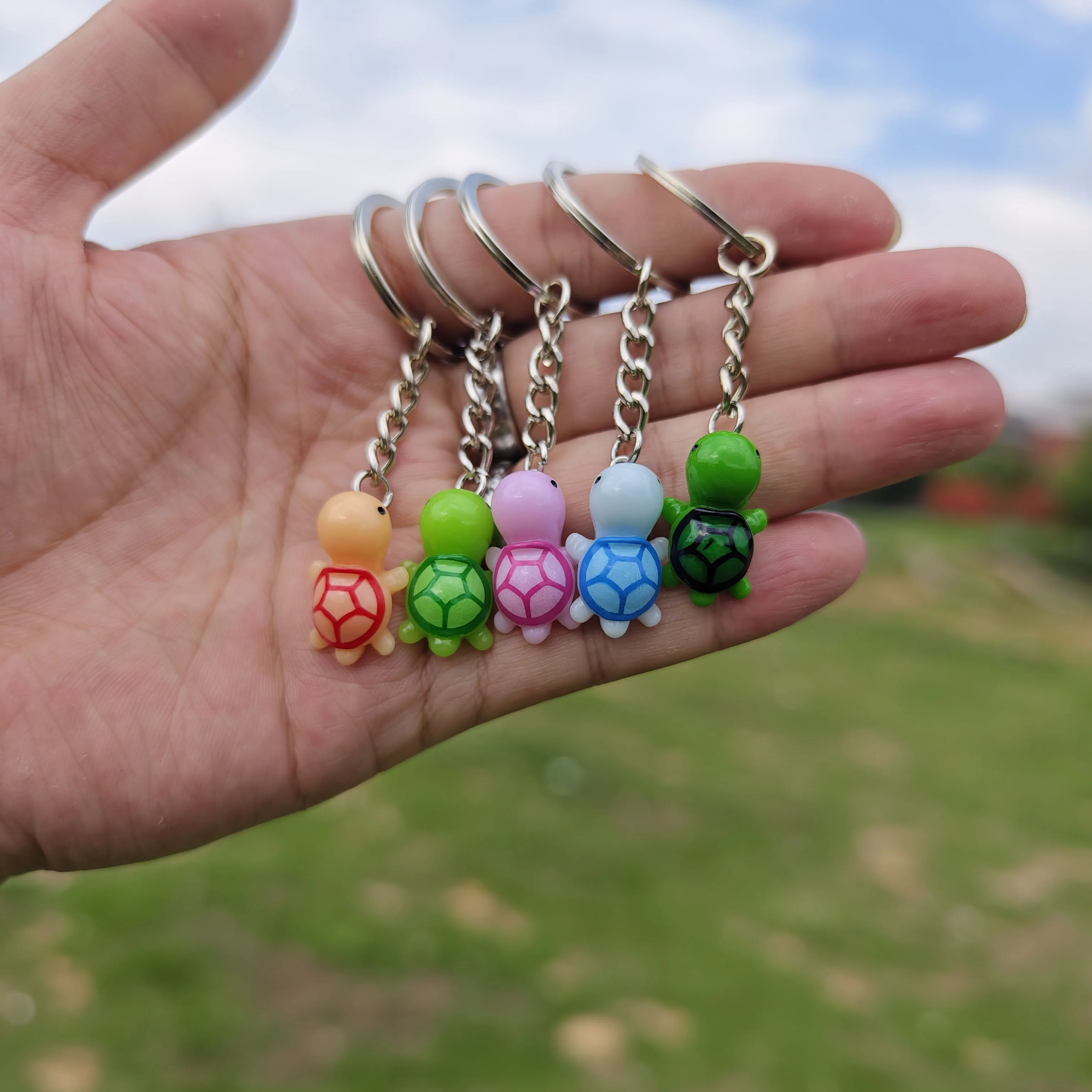 10 items Mini Turtle Hug Cards Key Ring with Inspirational \