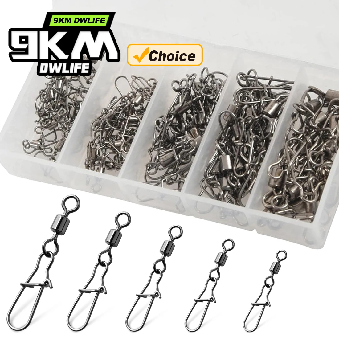 

9KM Fishing Swivel Snap Kit Barrel Swivel with Duo-Lock Clip Stainless Brass Fishing Connector Tackle Saltwater Freshwater