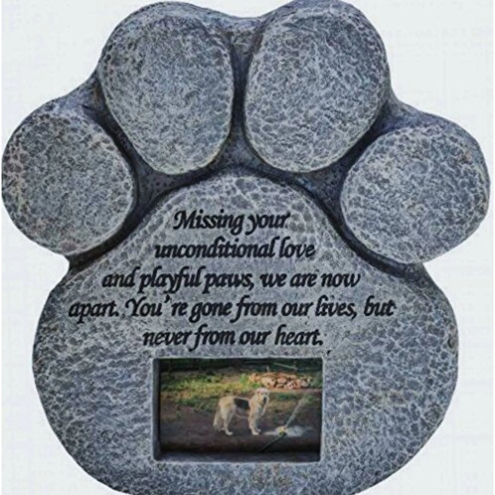 Dog Memorial Stone - Paw Print Pet Memorial Features a Photo Frame Pet Loss Gift