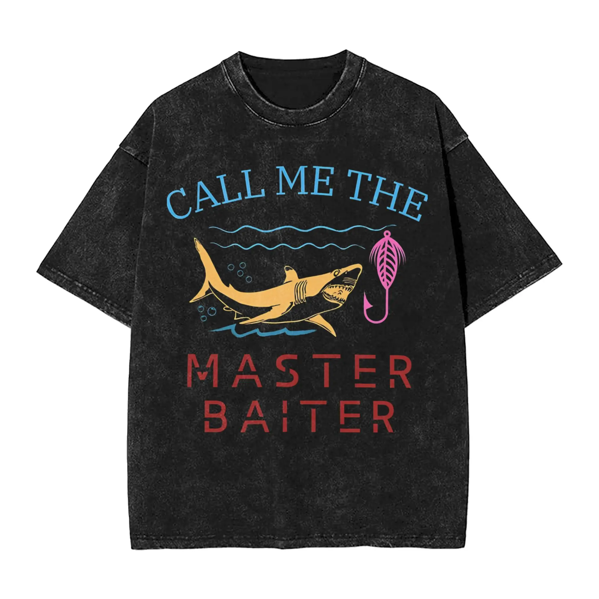 Master Baiter Funny Fishing  T Shirt Hip Hop Washed Short Sleeve Oversize T-Shirts  Casual for Men Women Streetwear