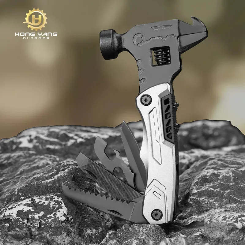 Outdoor multi-function wrench hammer pliers tool combination folding knife pliers camping portable portable vehicle floor