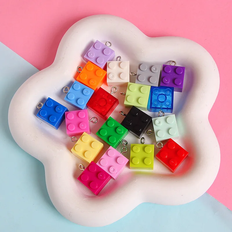 New 10pcs Mixed Color Acrylic Puzzle Square Brick Building Block Charms Findings Punk Diy Earrings Keychain Jewelry Accessory