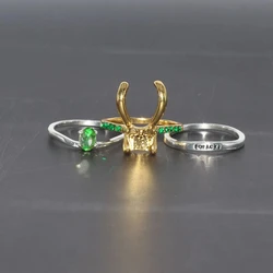 Loki Ring Set Women's Superhero Thor Green Crystal Crown Helmet Ring Stacking Jewelry Cosplay Accessories for Men and Women