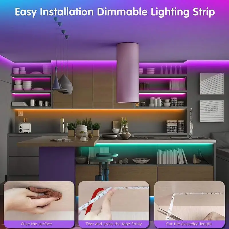 Bande lumineuse LED intelligente avec télécommande d'application, luminosité réglable, fonction de synchronisation, éclairage RVB pour pièce, fédération 16.4