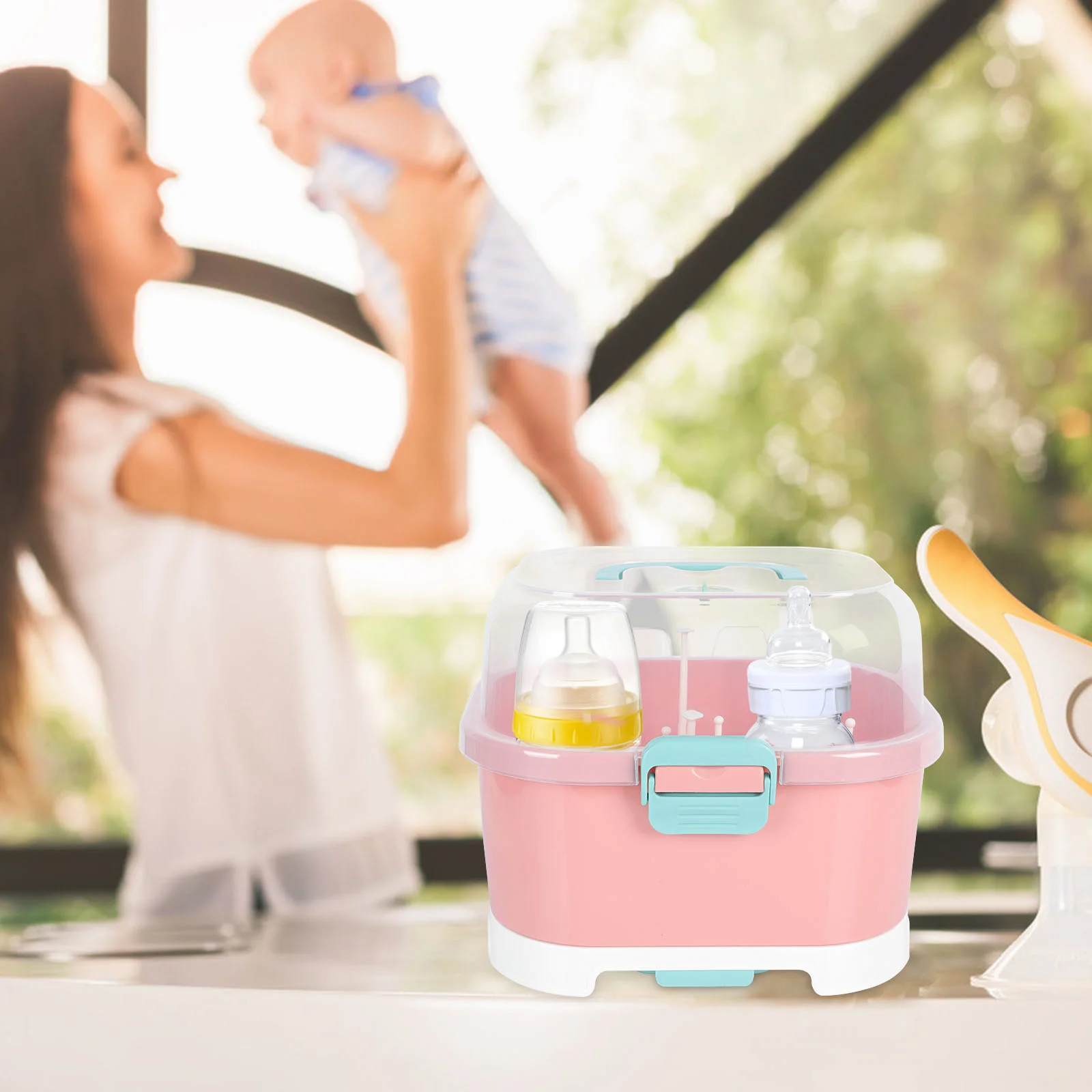 Dish Racks Feeding Bottle Storage Box Baby Dying Dryer Drain Bottles Container Pink Draining