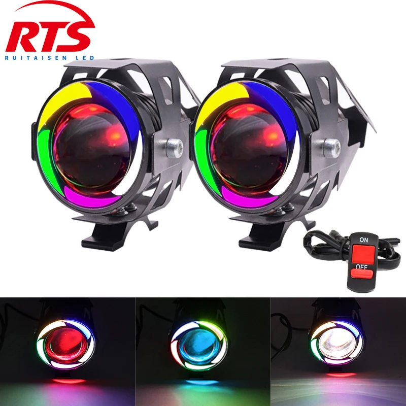 

RTS Led Motorcycle Headlight with Angle Eyes Additional Spotlights Fog Lights Universal Motorbike Auxiliary U7 LED Driving Lamp