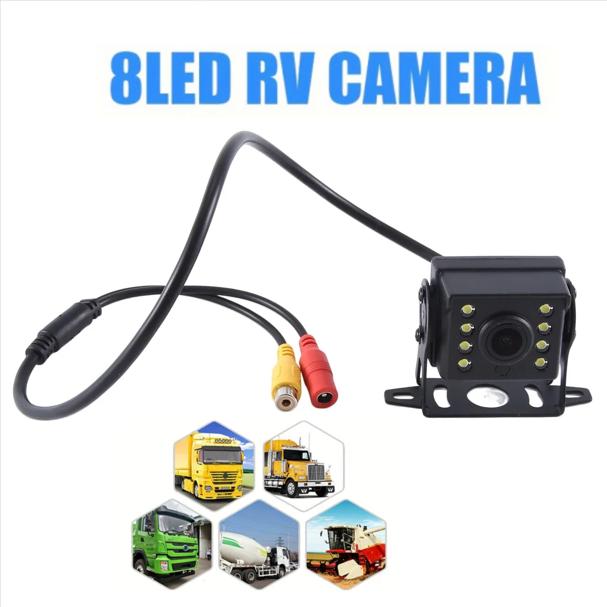 12V/24V Truck Backup Camera With Guide Line AV Extension Cable LED Night Vision For RV, Motorhome, Bus, Lorry, Trucks, Vans