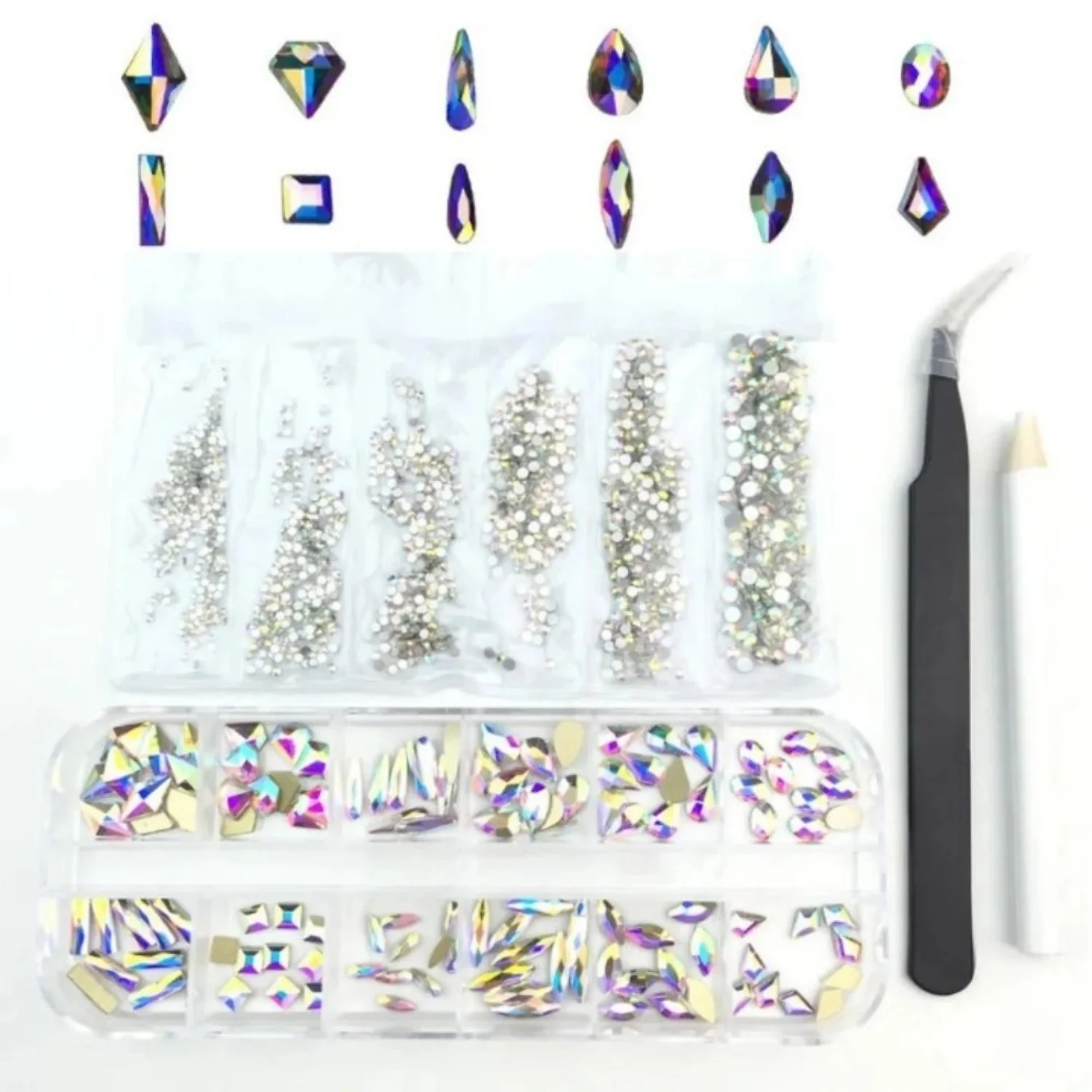 Nail Art Rhinestone Kit, Nail Gem Diy Jewelry Accessories, Nail Crystal Rhinestone With Precision Tweezers For Nail Salon