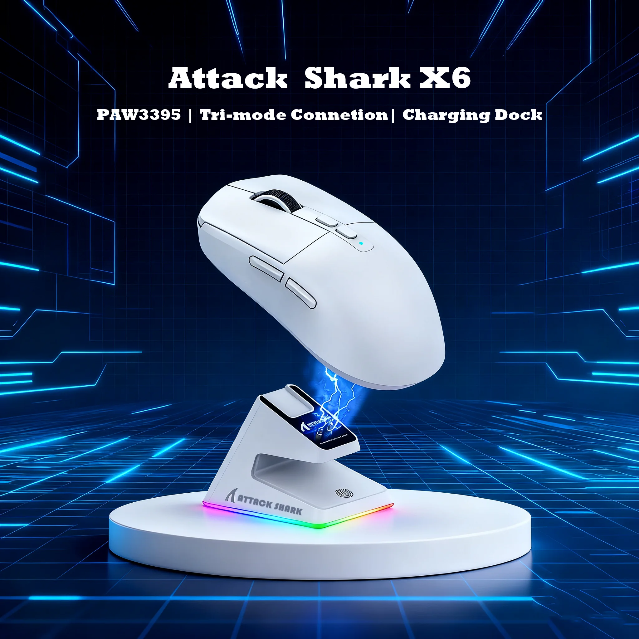 

Игровая мышь Attack Shark X6 Bluetooth, 26000 DPI, RGB магнитная зарядная база, PAW3395, сверхлегкая, программируемая, три режима