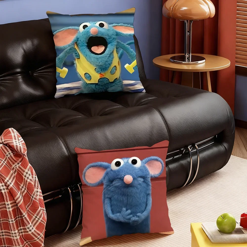 Cute T-Tutter the Blue Mouse cushion cover Soft Smooth Pillow Case Hidden Zipper Washable Decorative Couch Office Gift