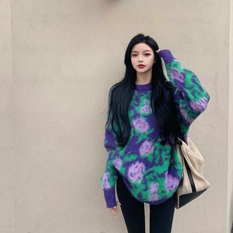 

Purple Women's Knit Sweater Cheap Top Y2k Vintage Long Sleeve Light Attractive Fall Offers Japanese Style Loose Ladies Pullovers