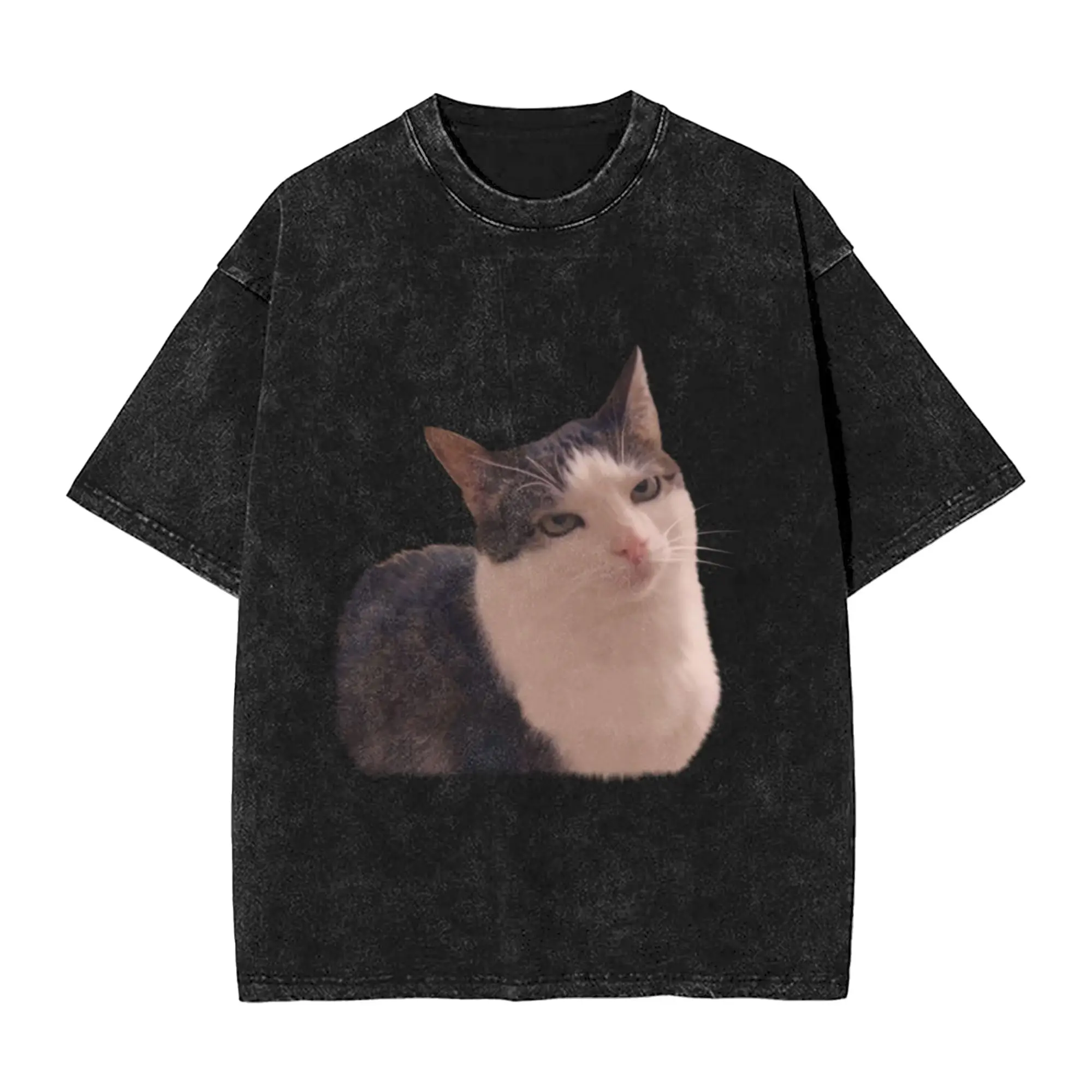 Cat rolling eyes meme  sarcastic funny cat Unique Chic A Washed T Shirt Men's Women's Oversized Cotton Tees Tops
