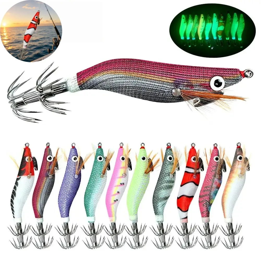 Im Dunkeln leuchtender Tintenfisch-Jig, harter Angelköder 1.5 #   1.8 #   2.2 # Künstlicher Garnelen-Köder Oktopus Tintenfisch Meeresfischerei-Ausrüstung