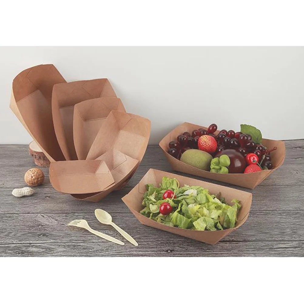50 pezzi di carta kraft ecologica per snack, scatola per barche, impermeabile, antiolio, a tenuta stagna, cibo caldo e freddo, microonde, sicuro, pranzo da asporto, insalata