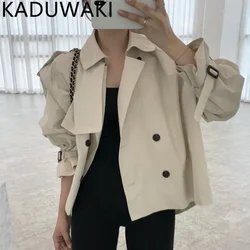 Korean Double Breasted Loose Short Long Sleeve Trench Coat Women Simple Retro Spring 2024 Jackets Fashion Streetwear Windbreaker