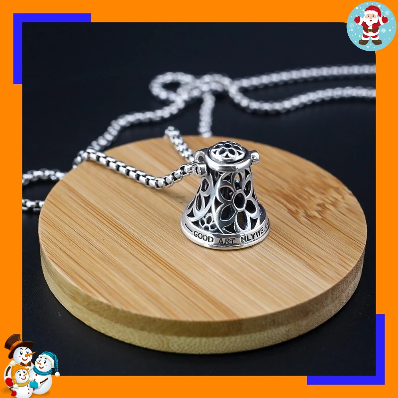 New Retro Chinese Style Hollow Clock Cherry Blossom Pattern Pendant Light Luxury Niche Design Versatile Sweater Thai Silver Neck