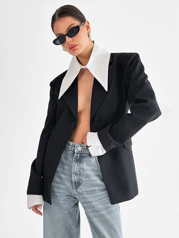 

Ретро пиджак с искусственным воротником, комплект женской элегантной повседневной однотонной куртки на одной пуговице, пальто, женское пальто 2025 года, модная шикарная уличная верхняя одежда