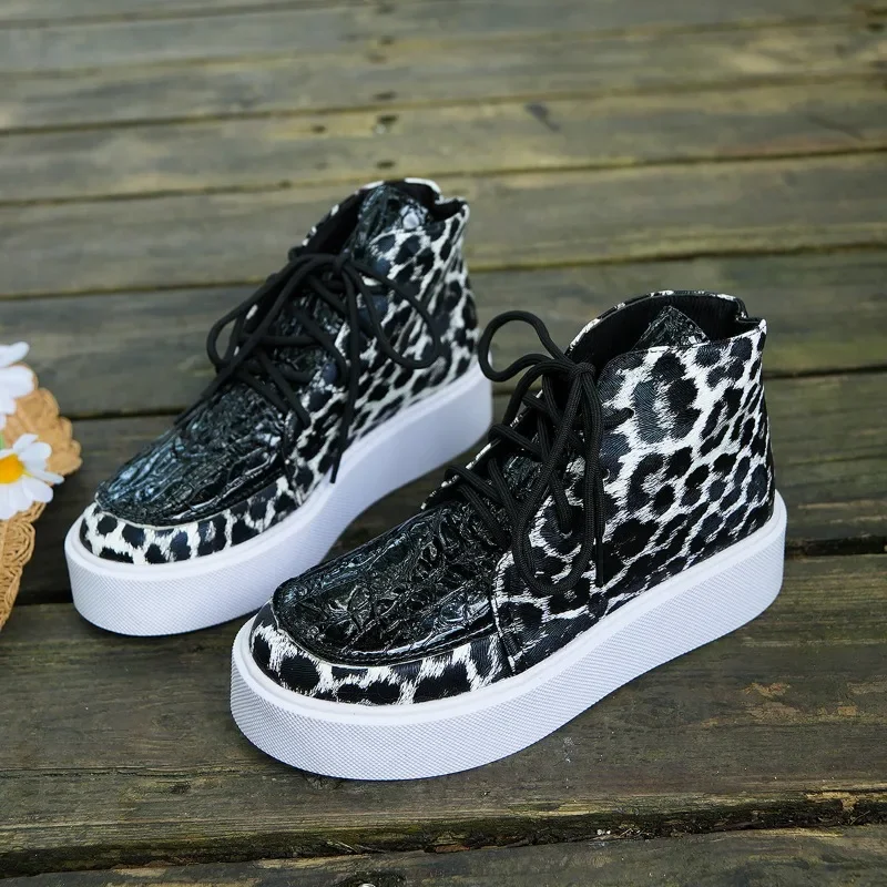 Woman Vulcanize Shoes Couple Sneakers Men Platform Flats Boots Casual Urban Fashion Leopard Print Trendyol Trainers Footwear