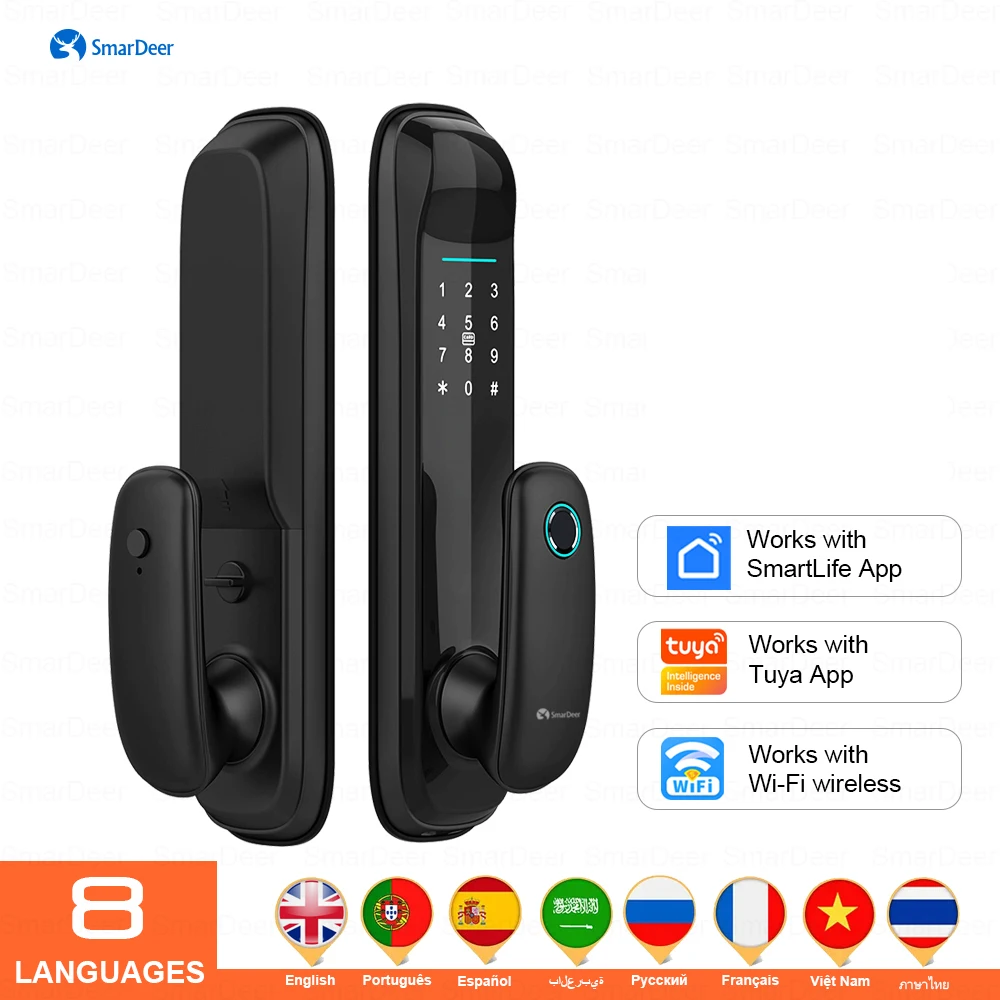 

Электронный замок SmarDeer для Tuya Smart Lock, биометрический замок по отпечатку пальца, автоматический цифровой замок с паролем Wi-Fi