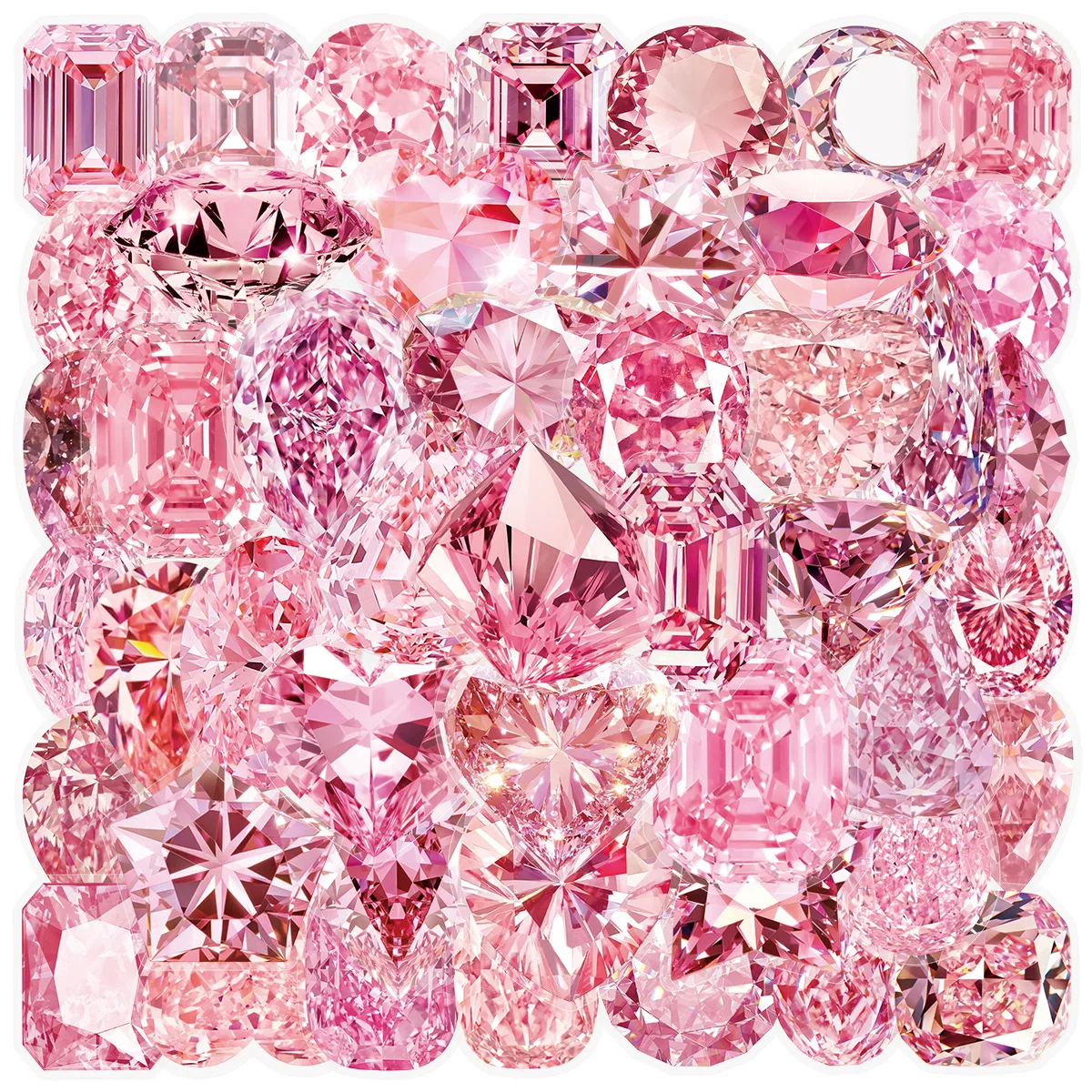 50 Stück Rosa Diamant-Edelstein Transparente Graffiti-Aufkleber Dekoration für Gepäck, Handy, Gitarre, Scrapbook, Kühlschrank, Kinderspielzeug