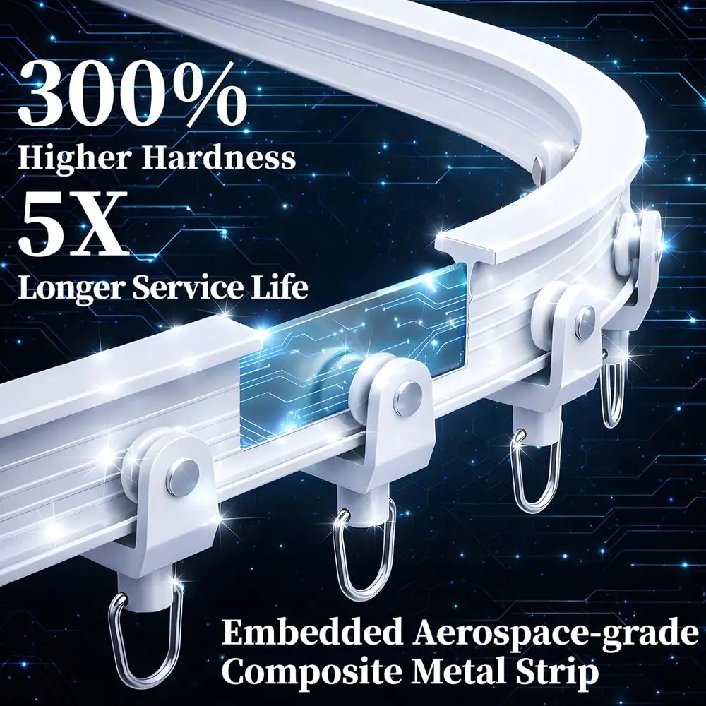 Flexible Curtain Track, Bendable Metal Core Ceiling Rail, Heavy Duty Silent Room Divider Track, Complete Hardware Kit for Bay Wi