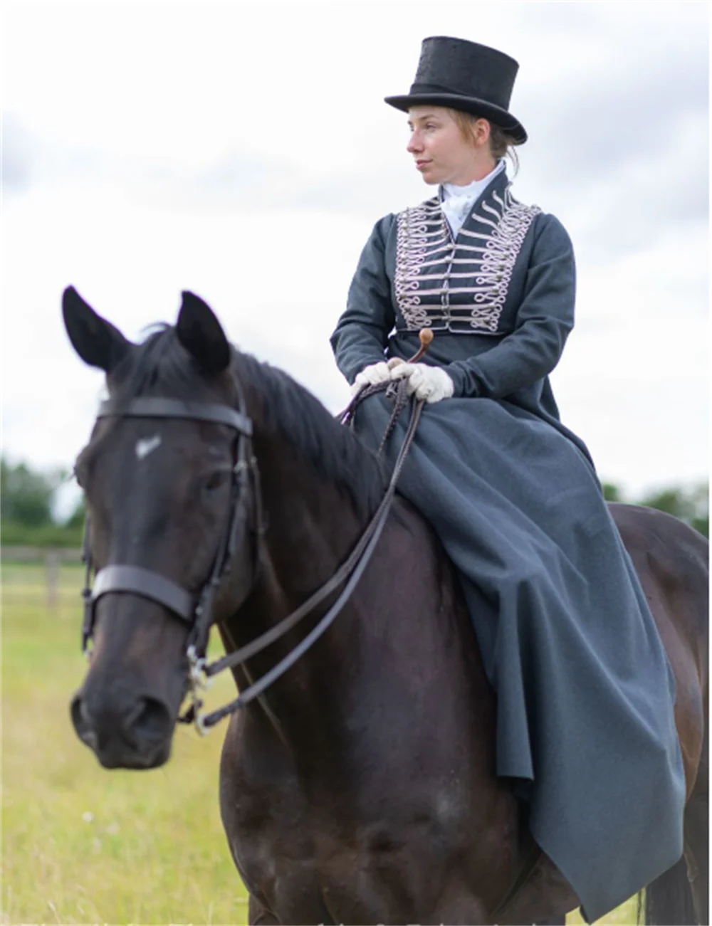 Regency Ladies Riding Habit Costume Dress 18th Century Victorian Horseback Riding Clothes Military Style Spencer Jacket Dress