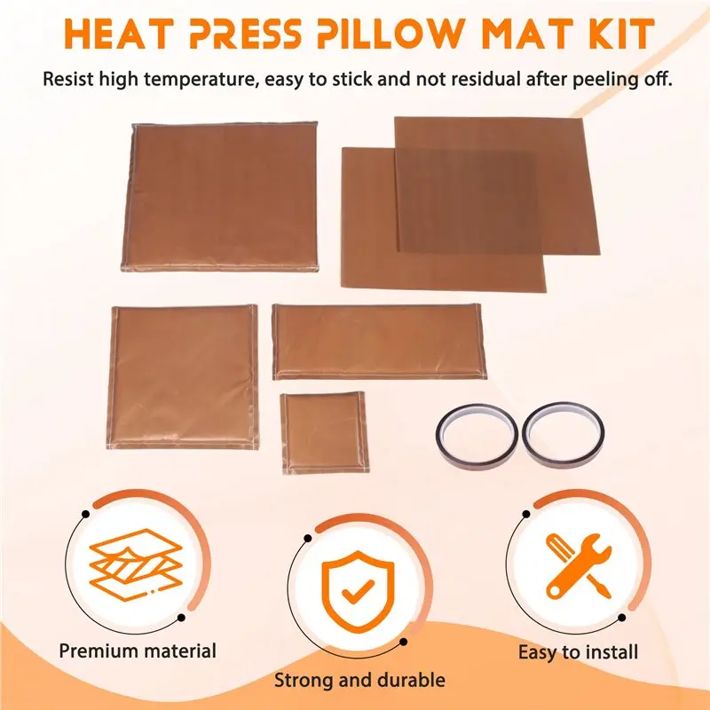 N82R 8 Pack Heat Press Pillow Mat Kit, 4 Size -Heat Pressing Transfer Pillows, 2 -Sheets And 2 Tapes