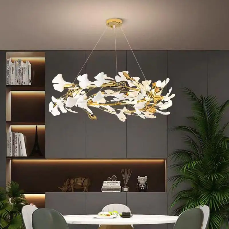 Modern Ginkgo Leaf Crystal Led Chandelier Kitchen Table Dining Living Room Bedroom Bar Gold Branches