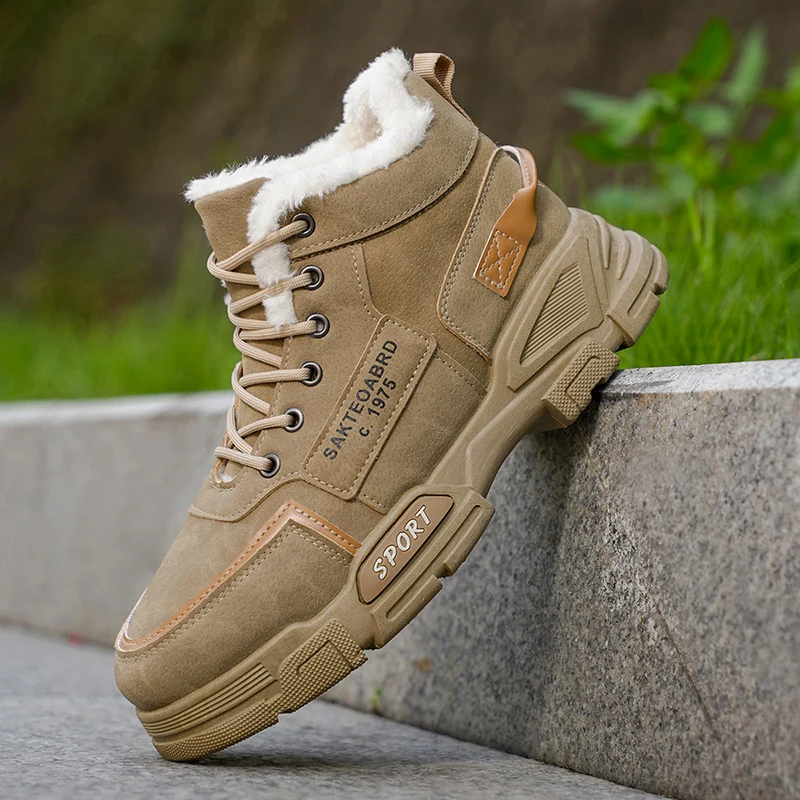 Новые зимние высокие мужские зимние ботинки — утолщенная теплая, минималистичный комфорт, повседневная и стильная зимняя спортивная обувь для улицы