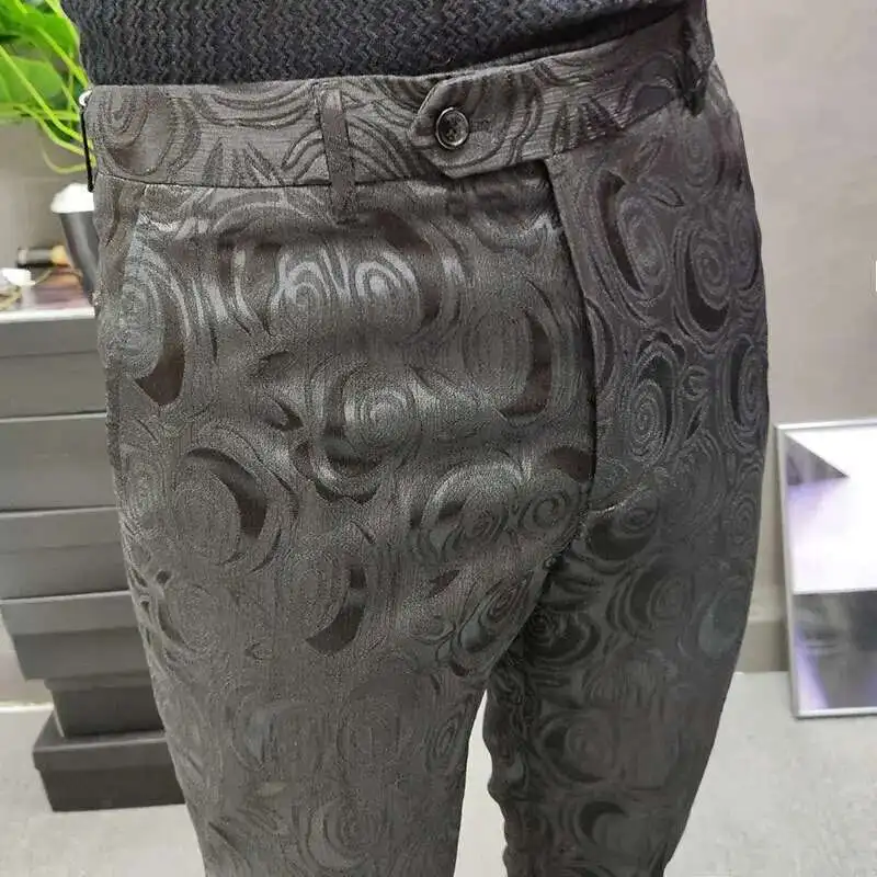 2023 Luxury White Print Mens Dress Pant Business Casual Office Trousers Ment Ankle Length Pantalon Homme Slim Men Social Trouser