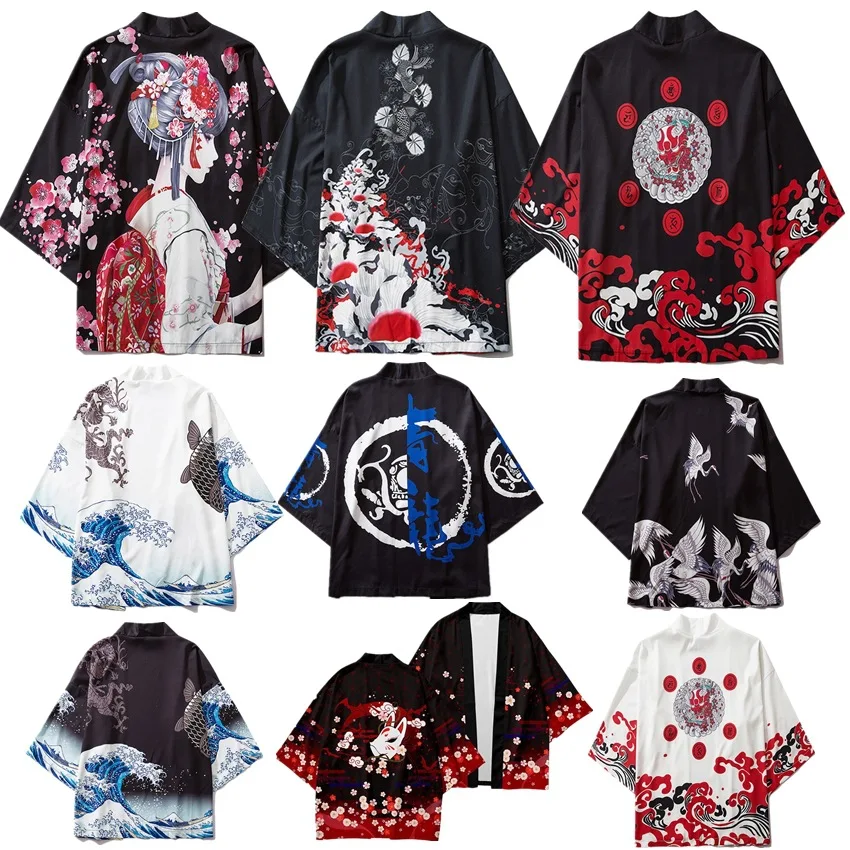 Printed Kimono Cardigan Ukiyo-e Cosplay Costume Summer Japanese Harajuku Clothing Traditional Casual Coat Unisex Outerwear Top