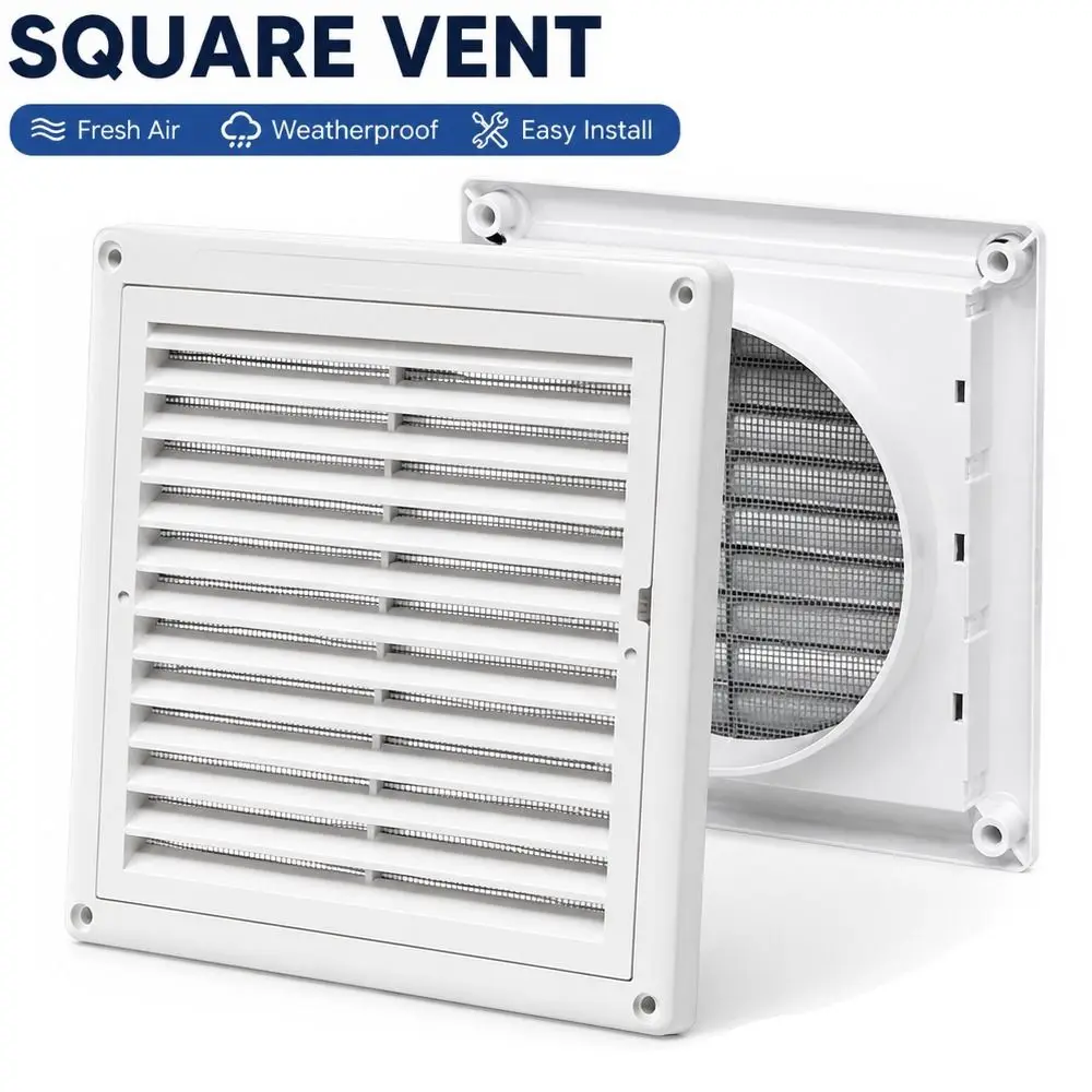 Easy Install Plastic Air Vent Square With Mesh Screen Pipe Vent White Wall Vent