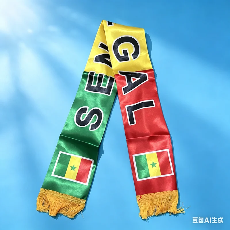 Senegal Scarf  14x135cm   Double-sided  Satin  Tassels Suitable for 2026 Football cup, Sports, Events