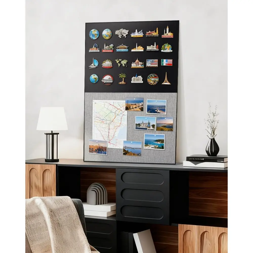 Quadro Combinado de 36x24 Polegadas: Lousa e Painel de Tecido Cinza com Moldura de Alumínio e 10 Alfinetes