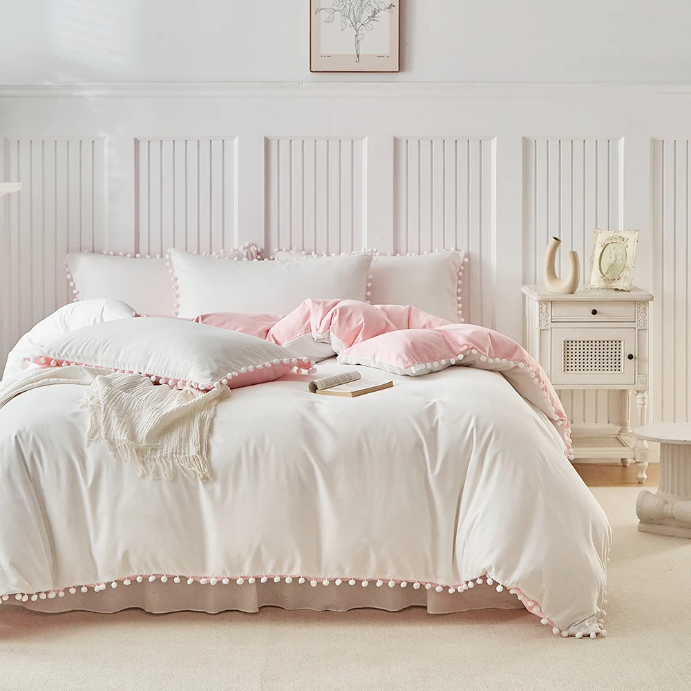 Duvet Cover Bedding Set Twin Full Queen King Size 135x200 Nordic Quilt Cover 240x220 Double Single Ball Tassel Bed Linen 200x200