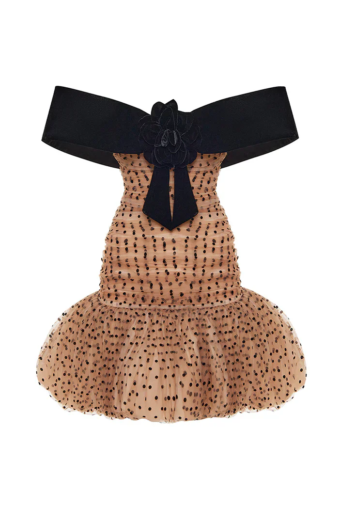 Pretty Polka Dot Sheath Short Women Cocktail Dresses With Handmade Flower Details V-neck Cap Sleeves Women Party Dress