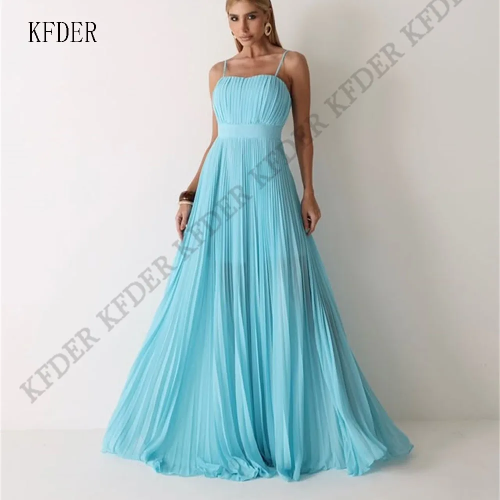 Orange A Line Chiffon Long Evening Dresses Spaghetti Straps Prom Dresses Sleeveless Formal Occasion Dress Gowns Customized