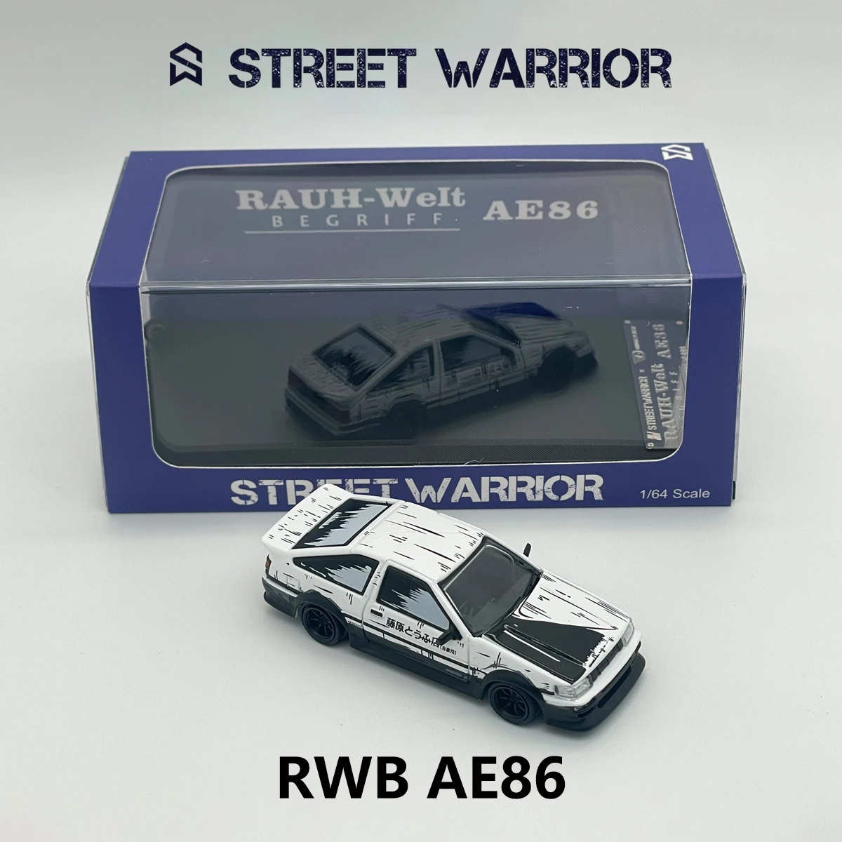 Auf Lager AE86 RWB Street Warrior 1:64 Widebody Comic Art Livery Klassisches JDM Drift Modifiziertes Diecast-Modellauto
