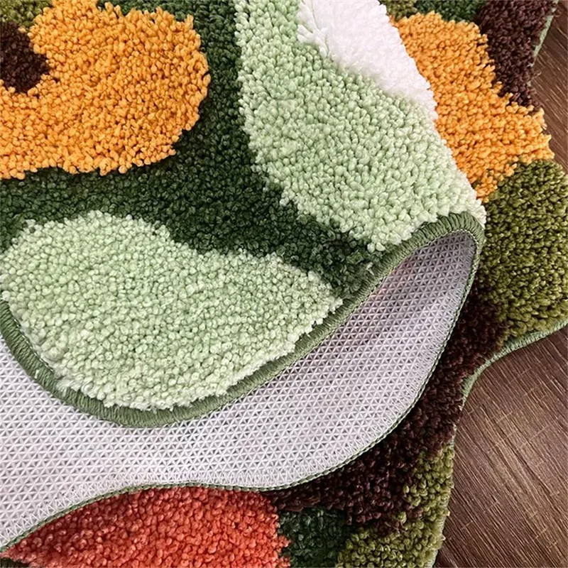 Irregular Green And Yellow Moss Carpet, Grass Moss Carpet Bedroom Kitchen Laundry Room Non-Slip Floor Mat