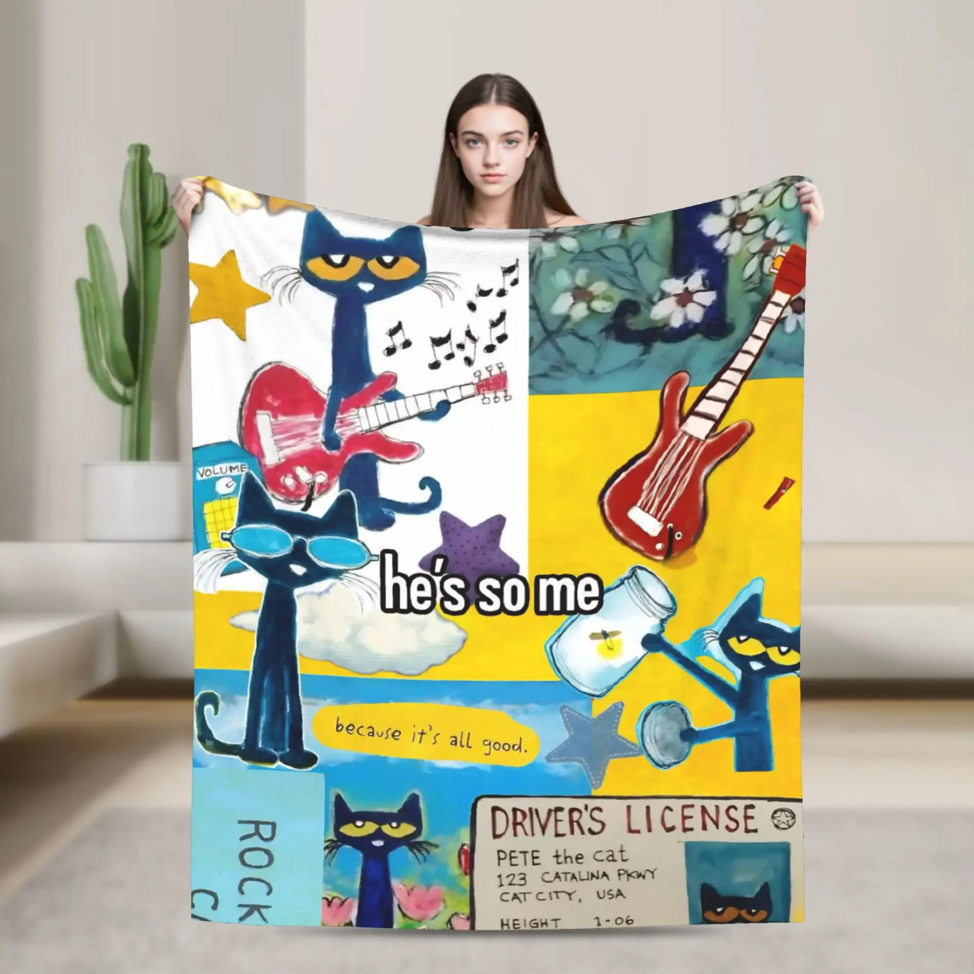 Pete The Cat Print Blanket For Men Women Cozy Soft  Throw Blankets for Living Room 50x60 Inches Multi-size