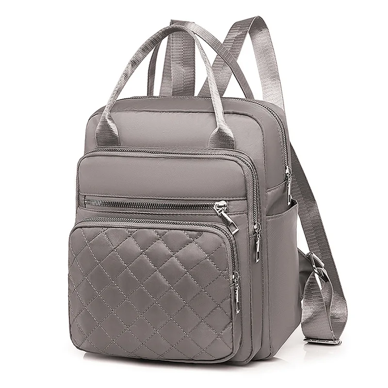 Multi-pocket diamond-patterned women's backpack, waterproof Oxford fabric hand-held large-capacity travel backpack