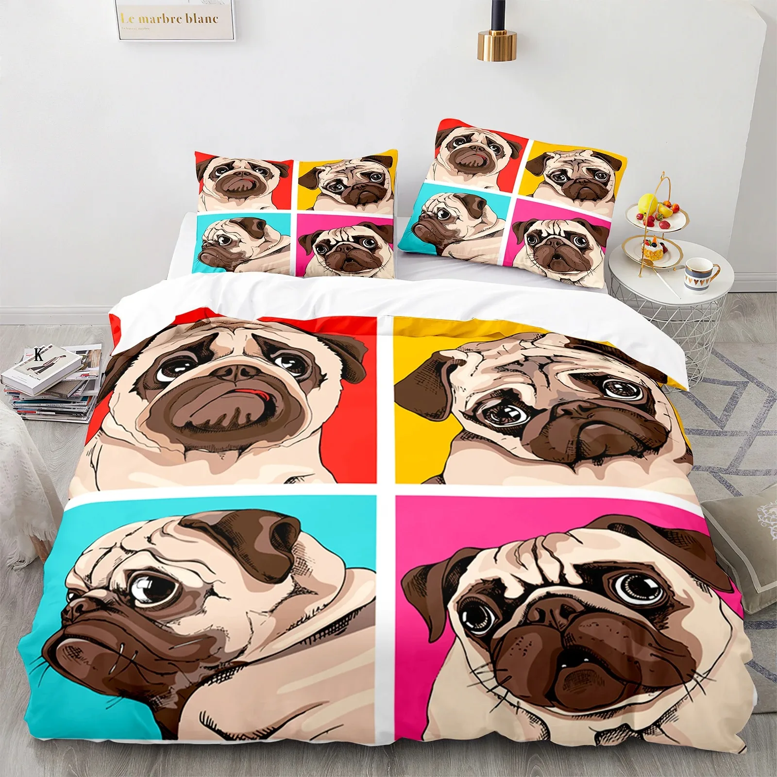 Pug Dog Duvet Cover King Queen Size Funny Pet Puppy Bedding Set For Boys Teens Adults Animal Cute Expression 2/3pcs Quilt Cover