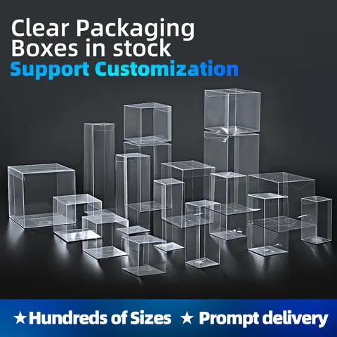 50pcs Clear Plastic PET Foldable Square Display Boxes PVC Retail Gift Square Packaging Transparent PP Candy Storage Figure Box