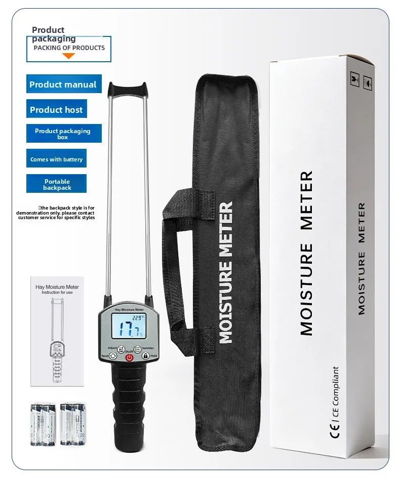 Portable Insert Probe Hay Moisture Meter Alfalfa Sheep Grass Bale Water Content Testing Instrument