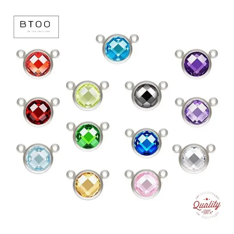 

6mm 925 Sterling Silver Bezel Checkerboard V Connector Double Sided 3A CZ with 2 Hole Charms for DIY Necklace V Components