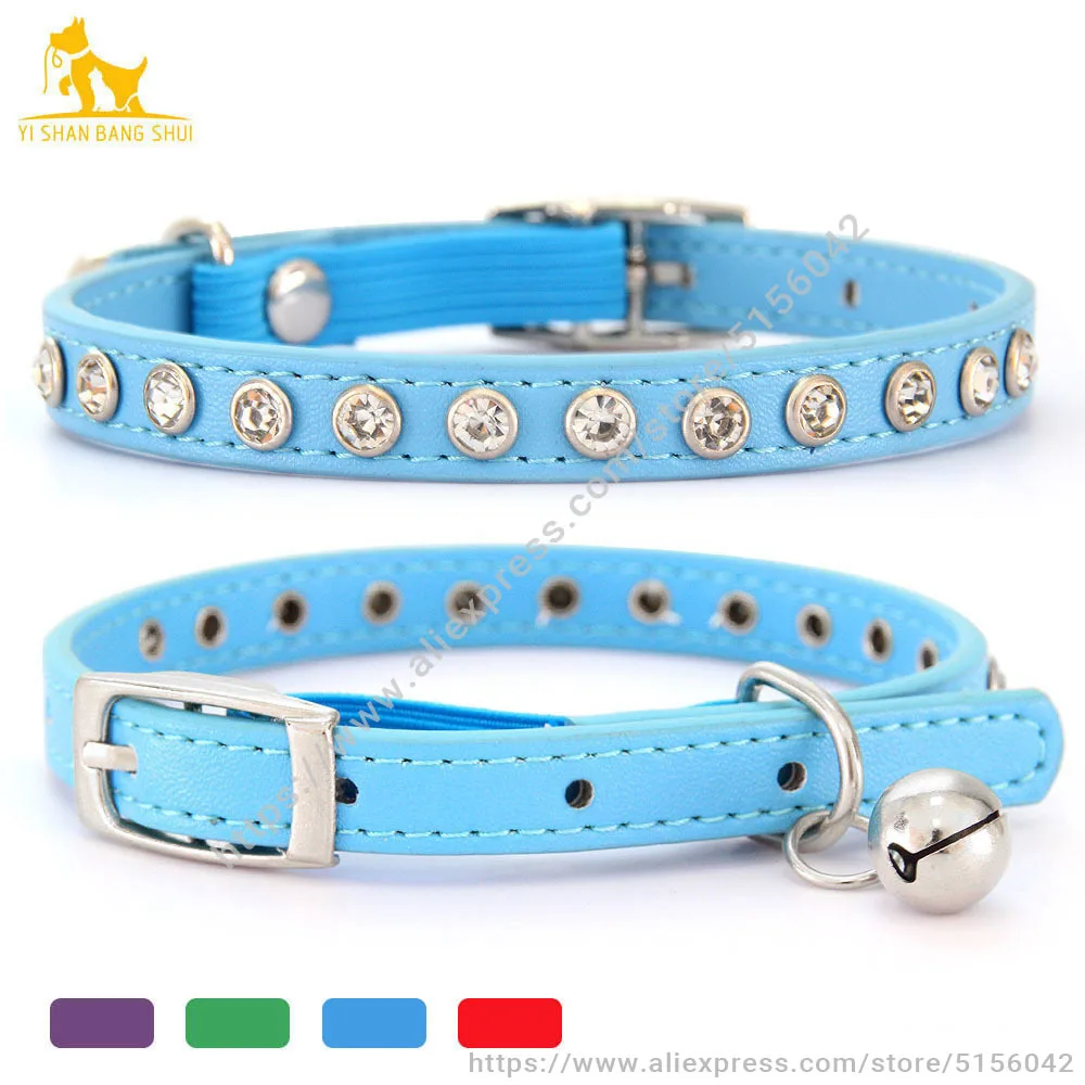Shiny Rhinestone Pet Collar Safety Adjustable Cat Dog Collars With Bell Puppy Kitten Decoration Accessories Leather Flocking S