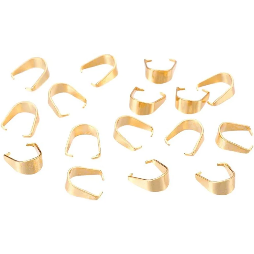 300pcs Stainless Steel Snap on Bails Golden Pinch Bails Metal Pendant Bails Clasps Connectors for Pendant Jewelry Making