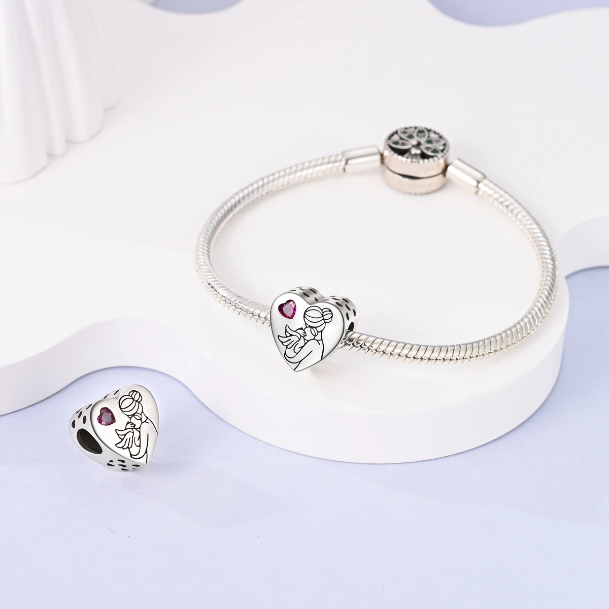 S925 ハート母娘ダングルチャームビーズフィットオリジナル - Jewelry Making Beads のレビューと価格