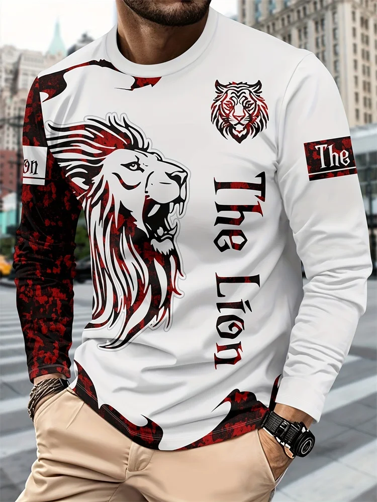 A Powerful King And Lion 3D Printed Men's Casual Round-neck Top, An Urban Street Fashion Men's Autumn T-shirt, Simple And Casual