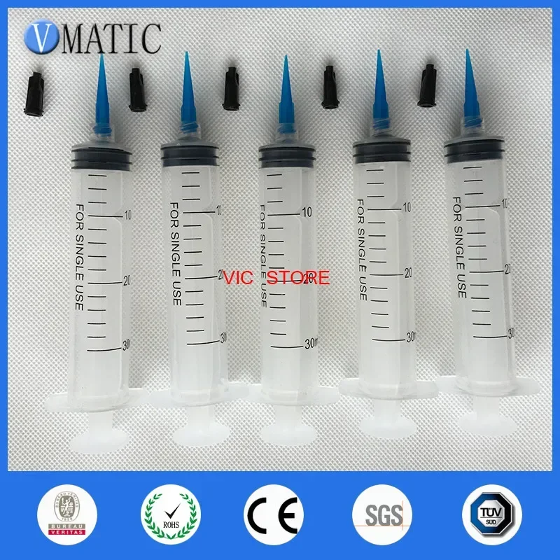 Free Shipping 6 Sets Liquid Syringes 30ml/cc 22 Gauge + 6Pcs Glue Dispensing Tips And Black Syringe Caps